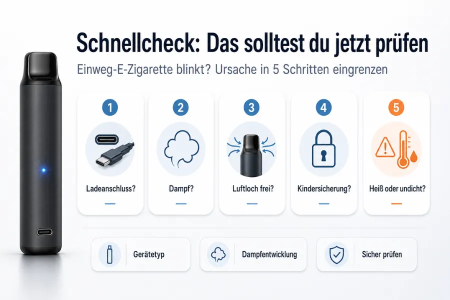 Einweg-E-Zigarette Blinkt: Farben, Ursachen &Amp; Lösungen | Vapepenzone Deutschland Einweg-E-Zigarette blinkt – Schnellcheck zur Fehlerdiagnose in 5 Schritten