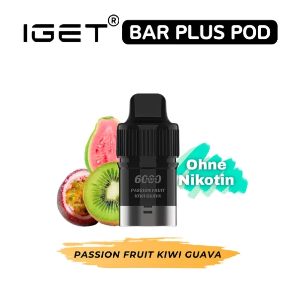 Günstig hochwertige IGET Bar Plus Pod nikotinfrei kaufen - Passion Fruit Kiwi Guava