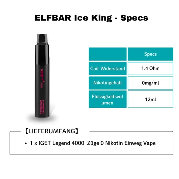 IGET Legend 4000 Züge 0 Nikotin-details Einweg Vape ohne Nikotin